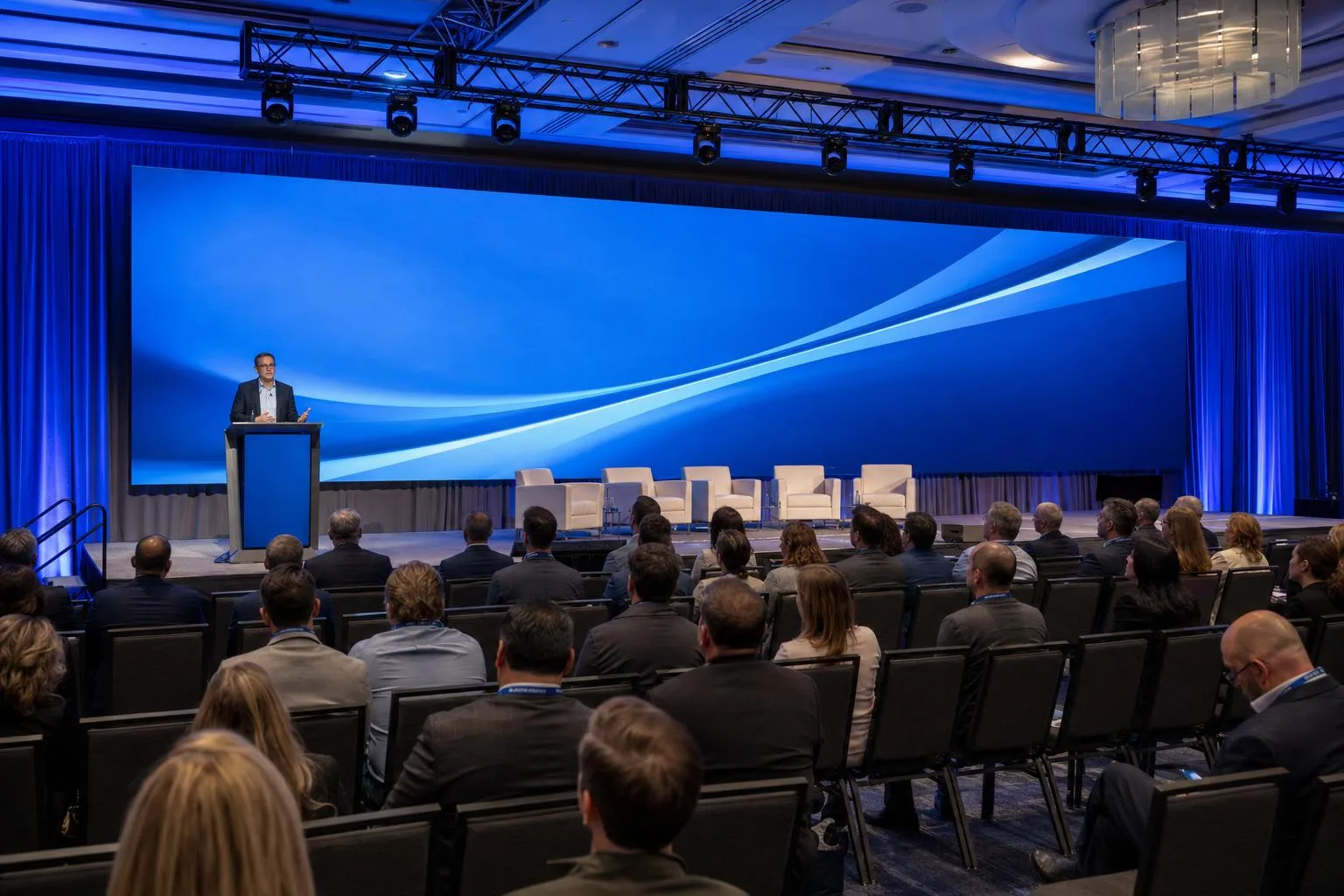 12 x 20 ft LED video wall above a conference stage in Los Angeles